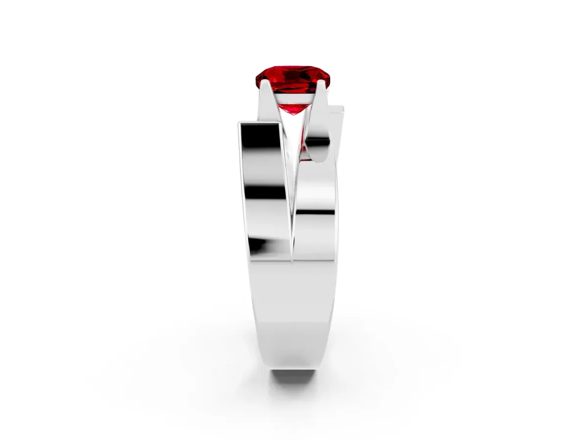 Modern Tension Set Cushion Cut Ruby Solitaire Wide Band Ring White gold