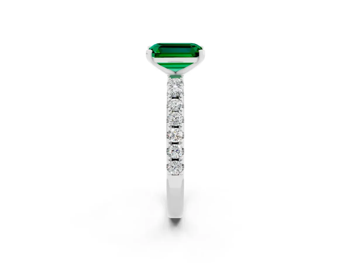 Emerald Cut Emerald Solitaire Pavé Band with Four-Prong Setting Silver