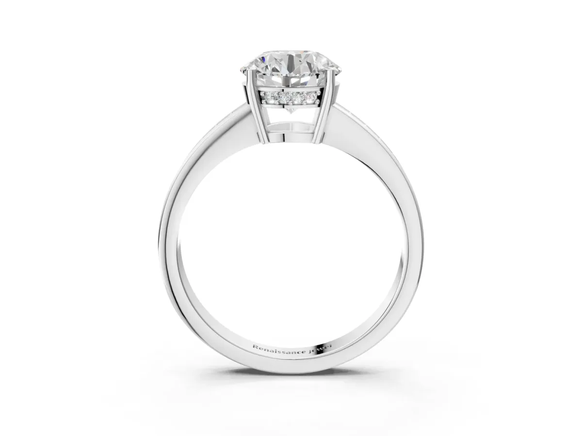 Asscher Cut Solitaire Pavé Band Prong Setting Ring Platinum