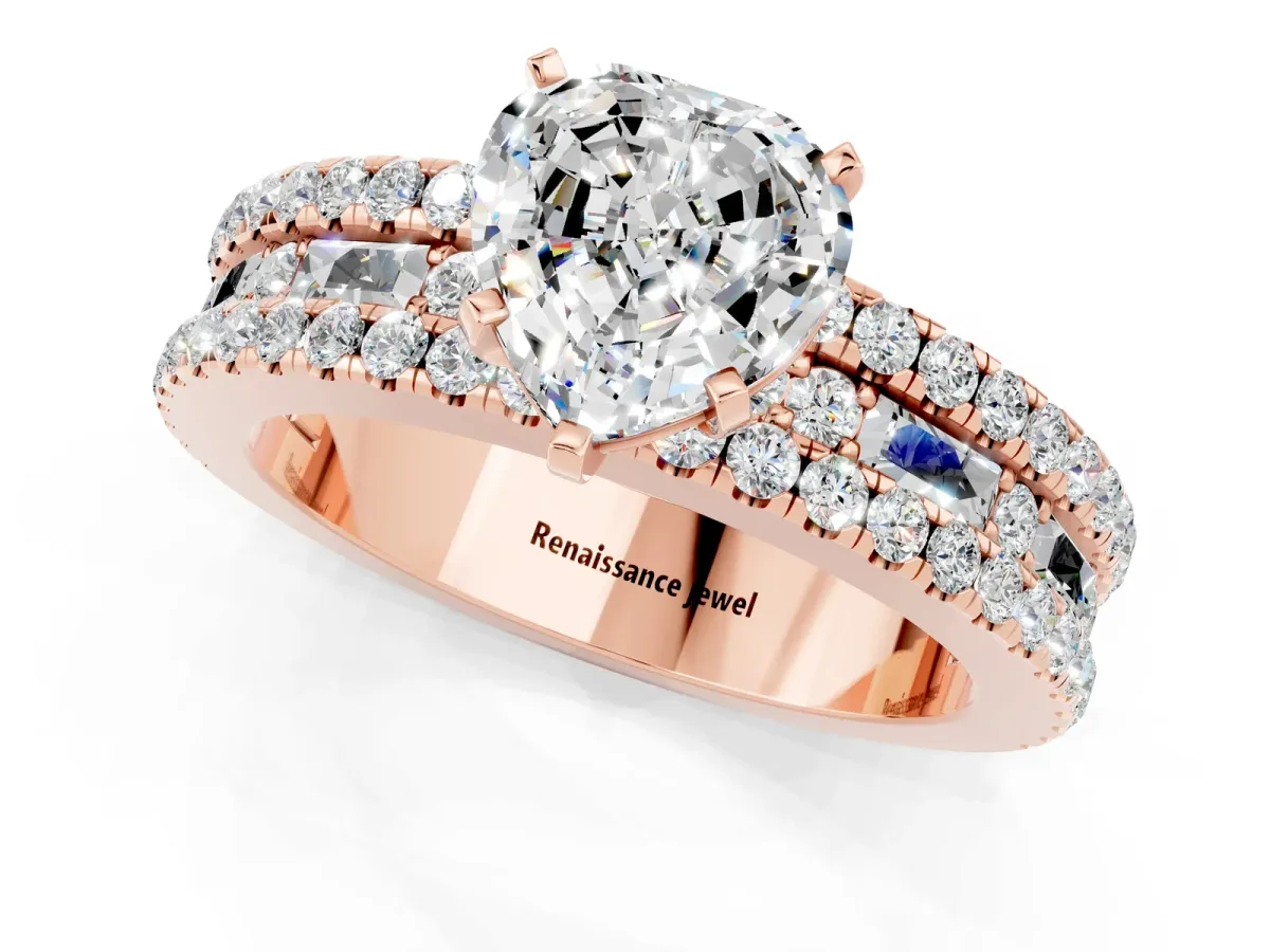 Heart Cut Moissanite Solitaire Ring with Pavé and Channel Set Band Rose gold