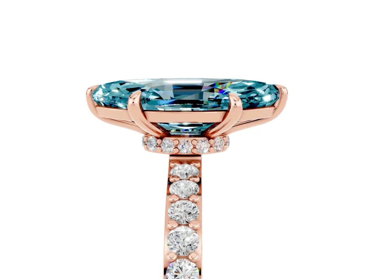 Marquise Cut Blue Topaz Solitaire Engagement Ring with Pavé Band and Four-Prong Setting Rose gold