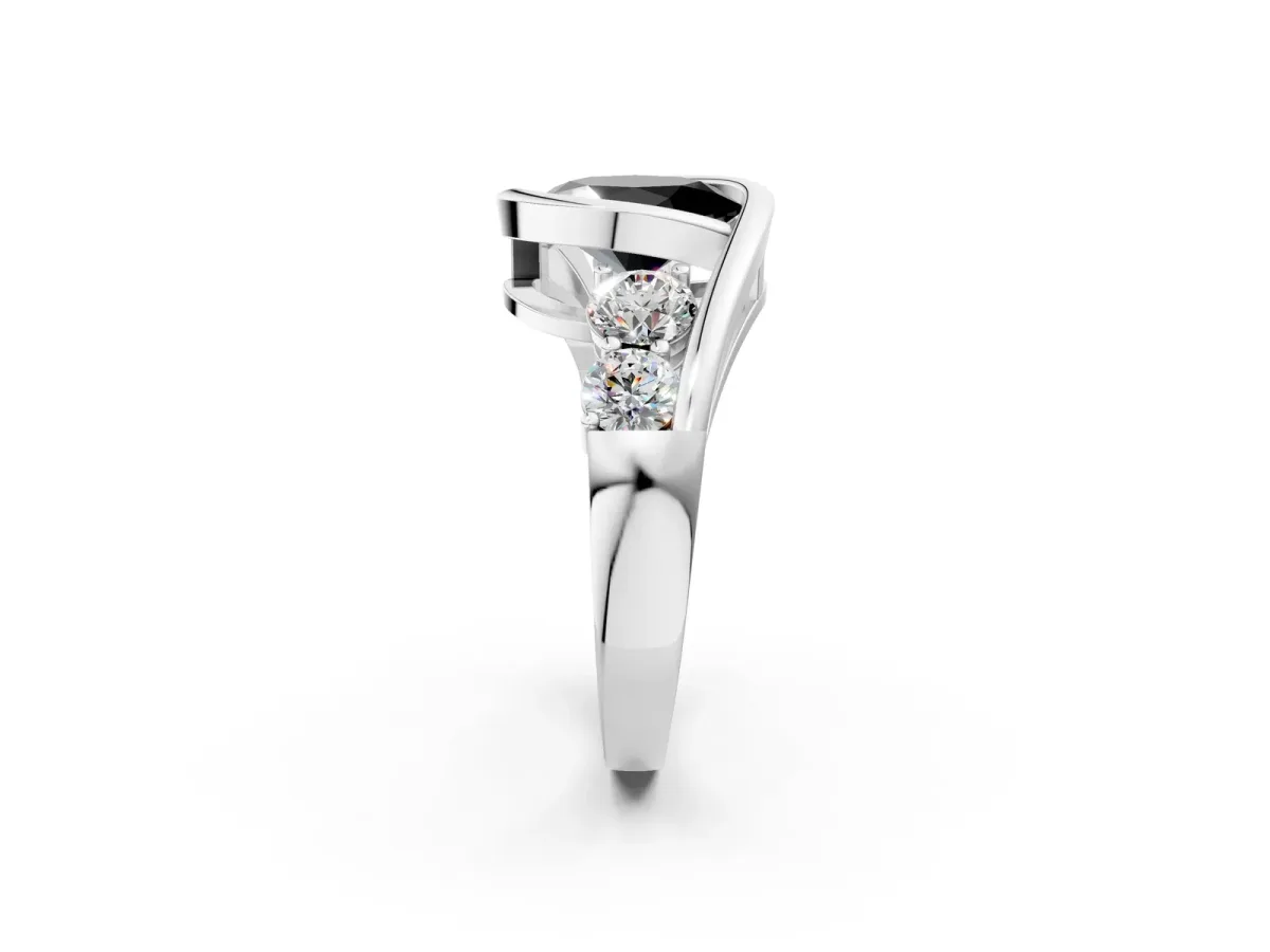Fancy Black Bezel Set Oval Cut Diamond Bypass Ring with Round Accents Silver
