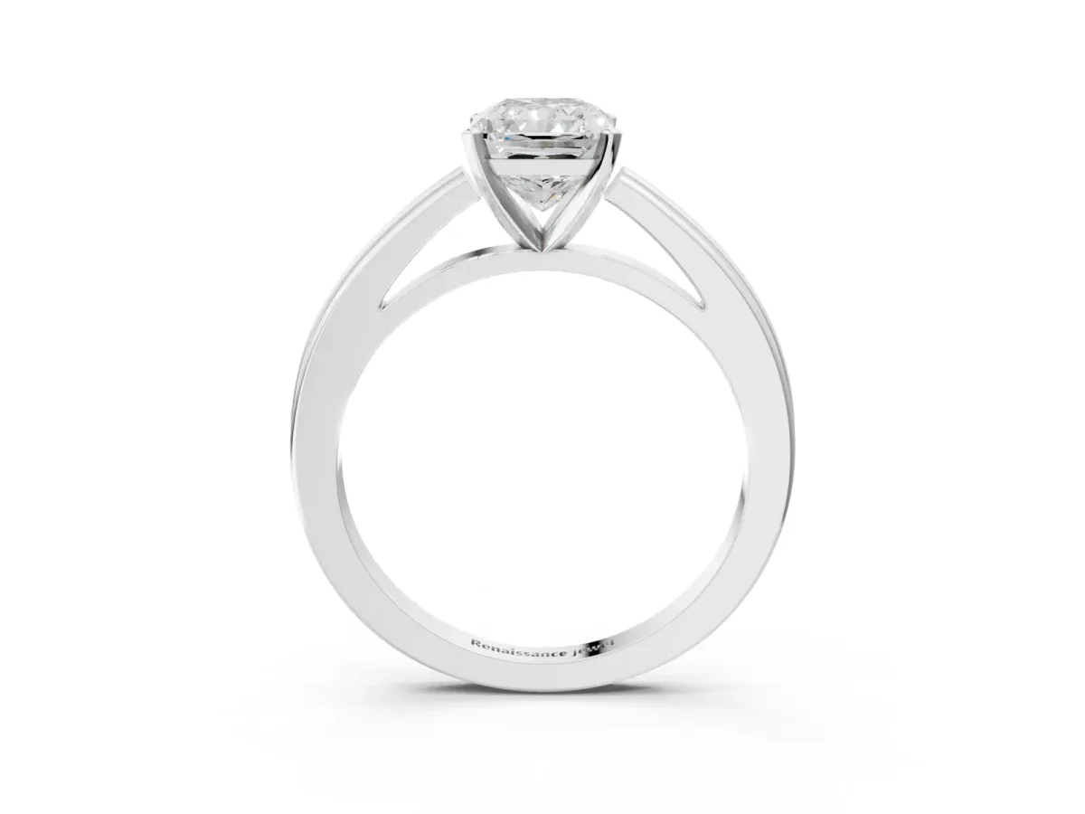 Radiant Cut Solitaire Diamond Ring with Four-Prong Setting and Classic Band Platinum