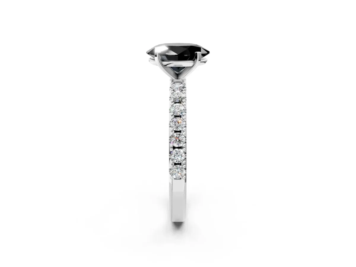 Fancy Black Oval Cut Diamond Solitaire Pavé Band with Four-Prong Setting Platinum
