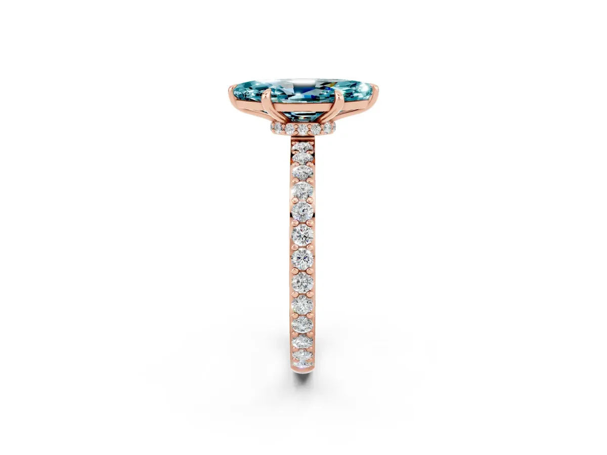 Marquise Cut Blue Topaz Solitaire Engagement Ring with Pavé Band and Four-Prong Setting Rose gold