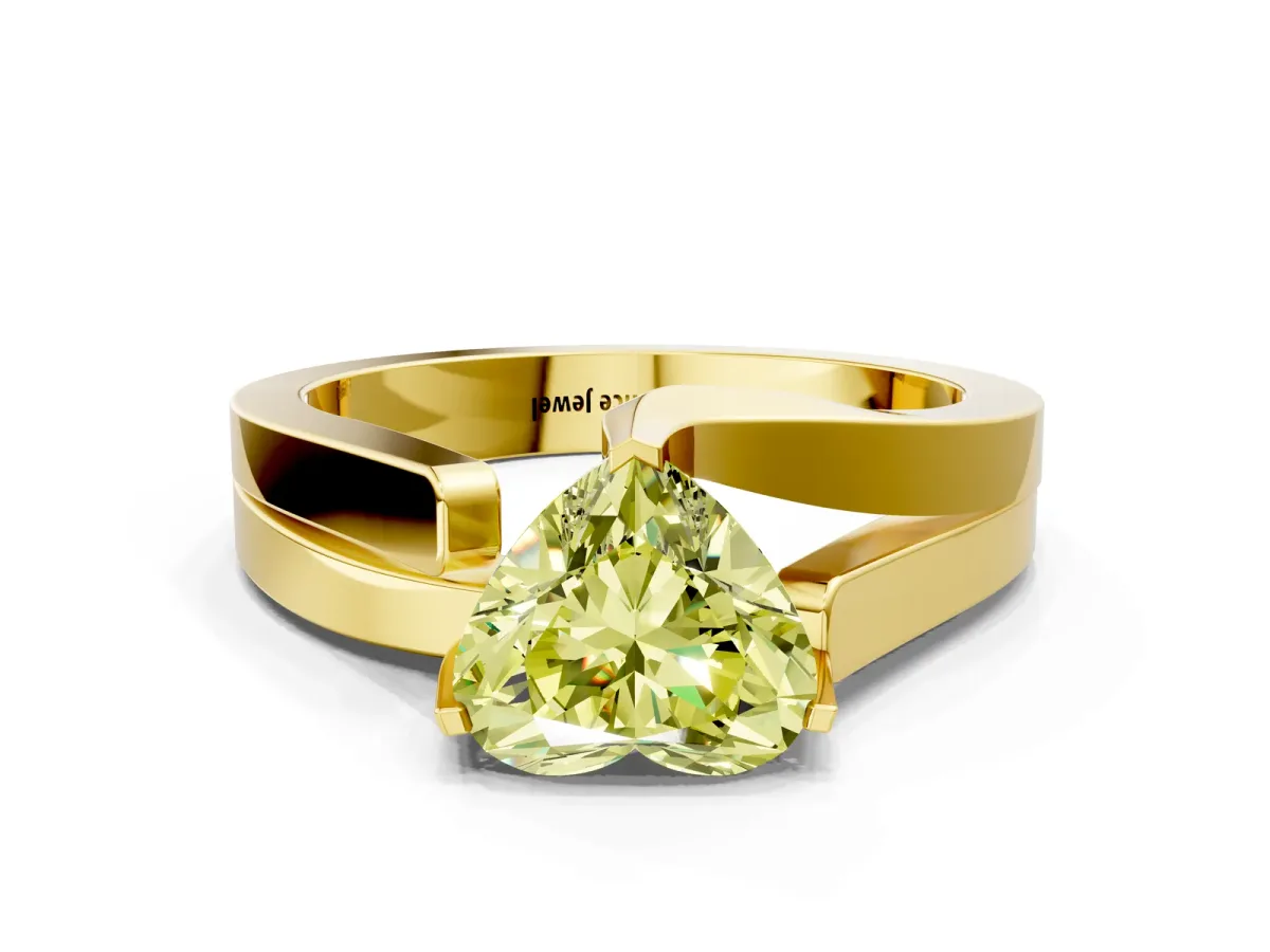 Fancy Yellow Modern Tension Set Heart Cut Diamond Solitaire Wide Band Ring Yellow gold