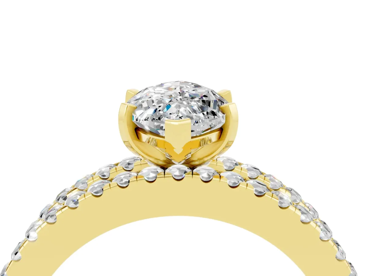 Marquise Cut Moissanite Solitaire Ring with Pavé and Channel Set Band Yellow gold