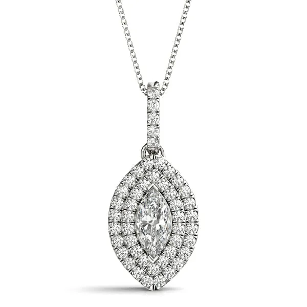Marquise Diamond Halo Pendant with Pavé Setting White gold