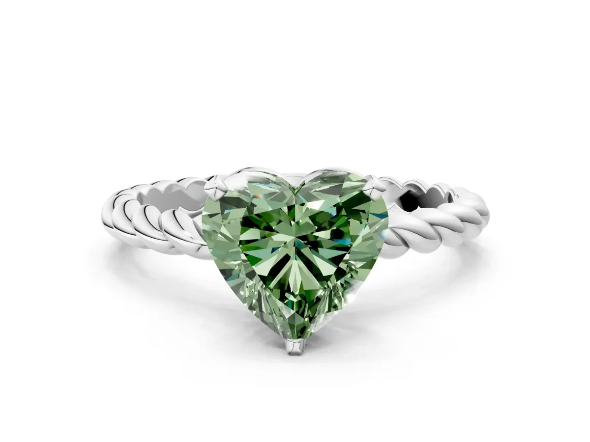 Fancy Green Heart Cut Cut Solitaire Twisted Band with Four-Prong Setting Platinum