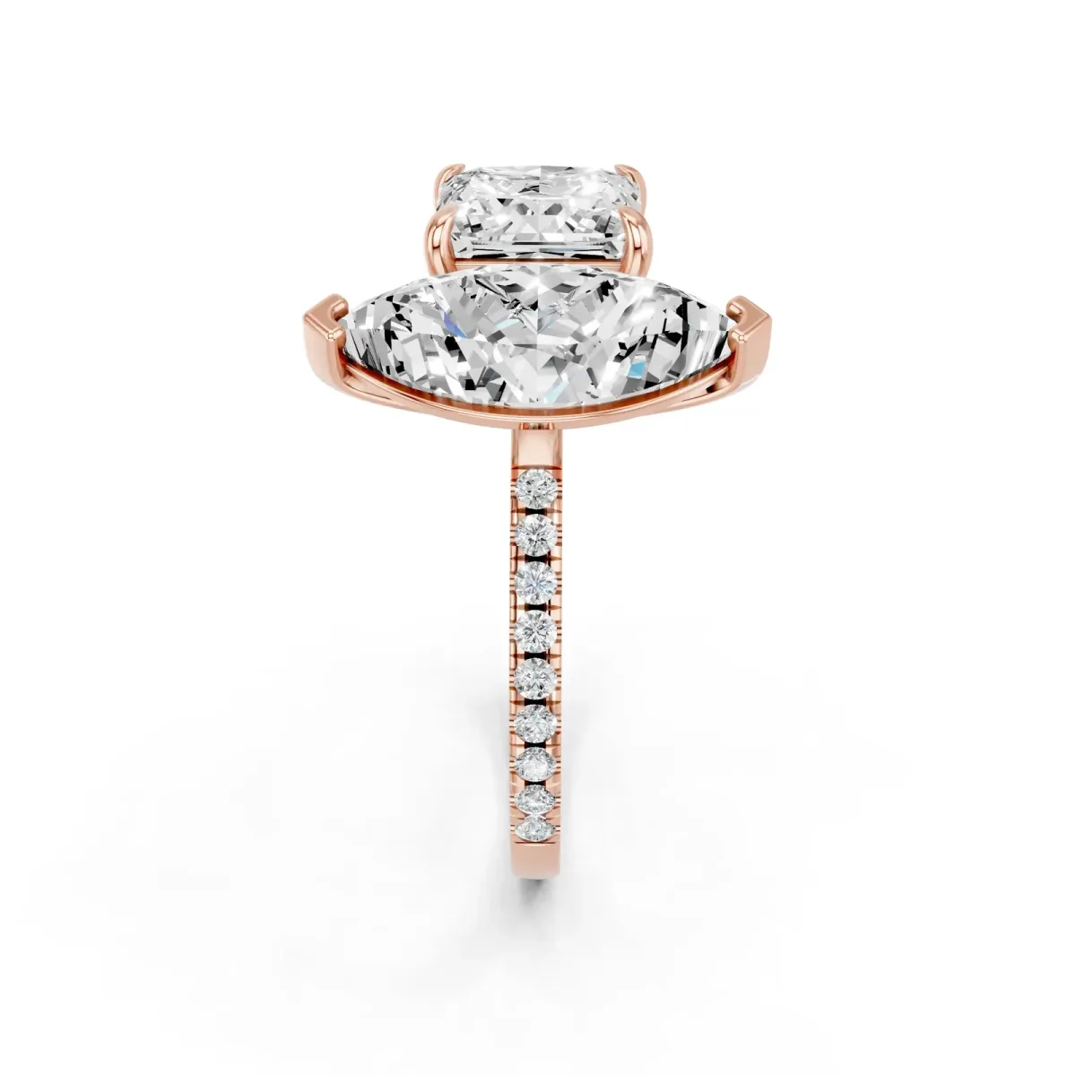 Marquise and Princess Toi Moi Ring with Prong Setting and Pave Band Rose gold
