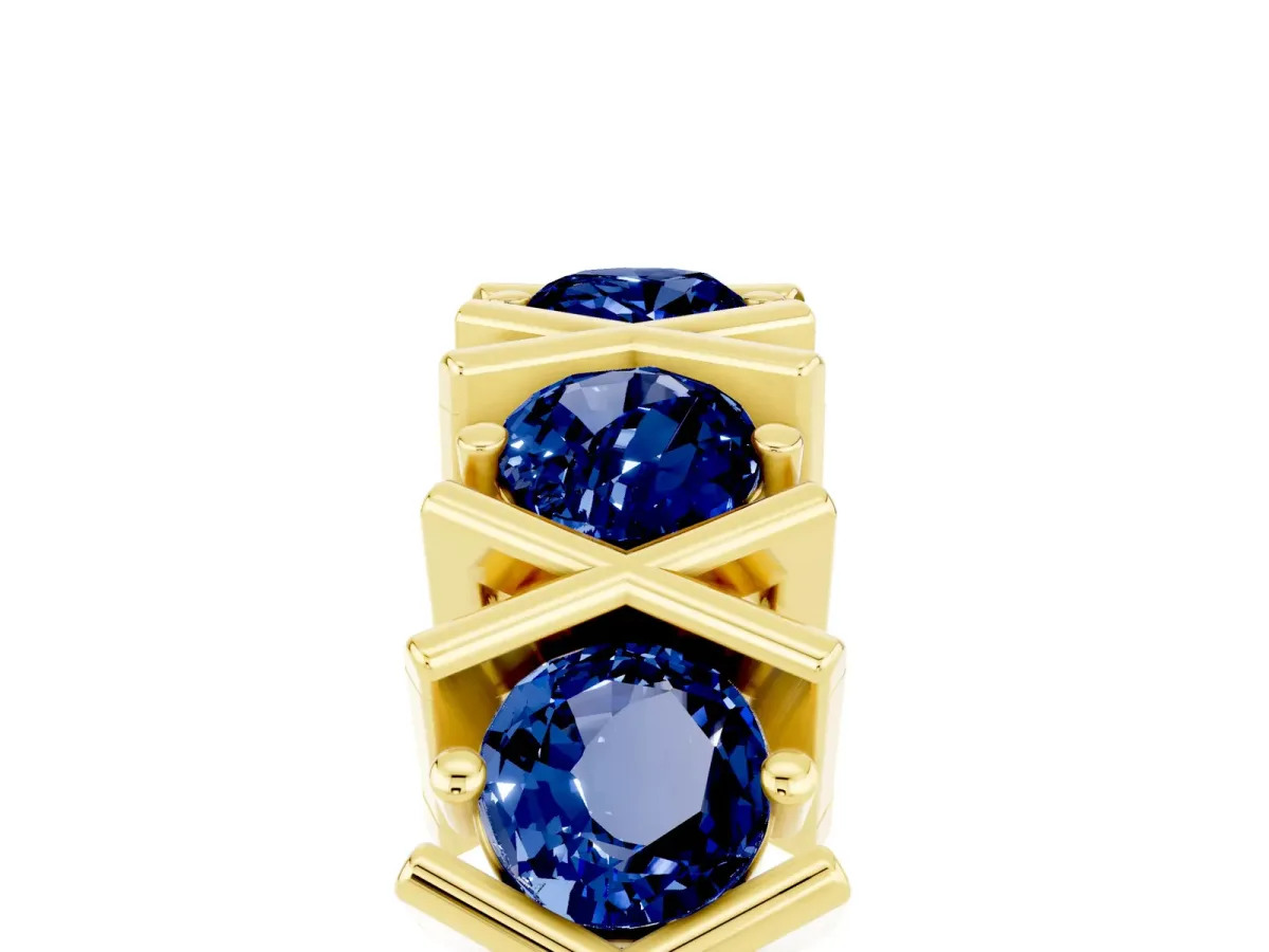 Round Blue Sapphire Channel Set Band with X-Prong Detail Yellow gold