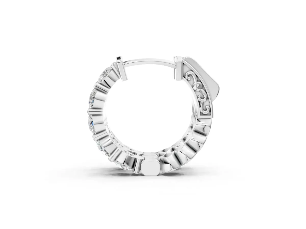Round Diamond Eternity Hoop Earrings with Scalloped Band and Four-Prong Setting White gold