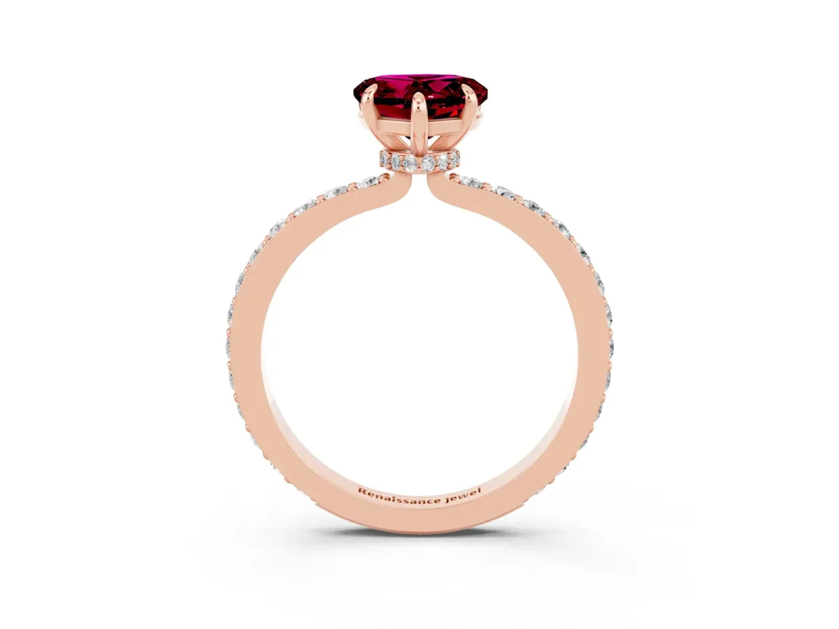 Heart Cut Garnet Solitaire Engagement Ring with Pavé Band and Four-Prong Setting Rose gold