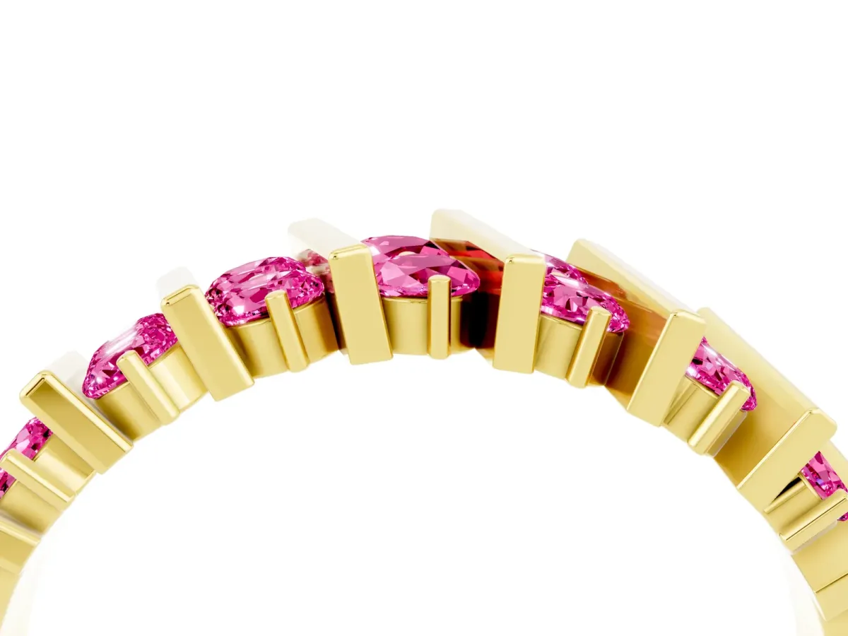 Channel Set Round Pink Sapphire Anniversary Band with Vertical Prongs Yellow gold