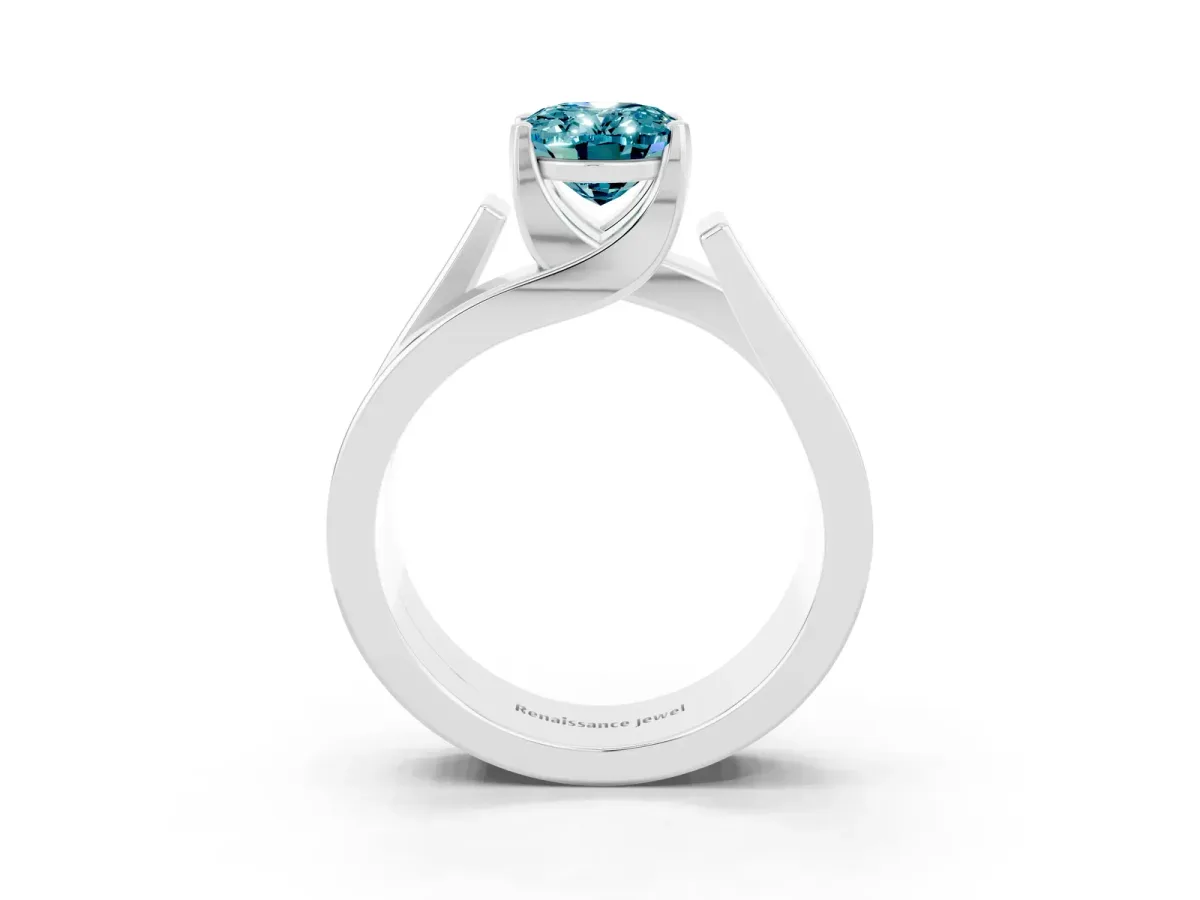 Modern Tension Set Oval Cut Blue Topaz Solitaire Wide Band Ring Silver