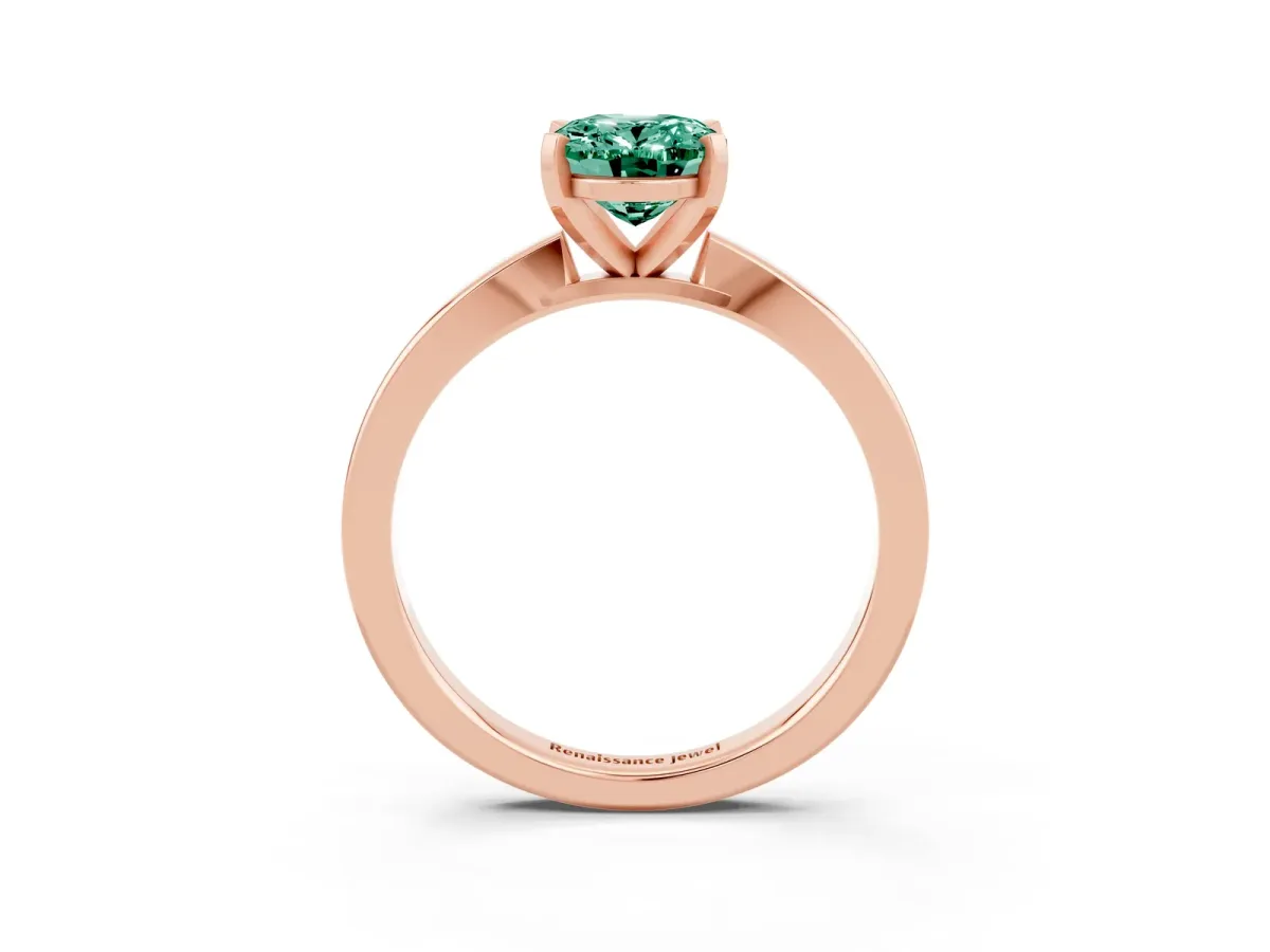 Oval Cut Green Sapphire Solitaire Engagement Ring with Classic Band and Four-Prong Setting Rose gold