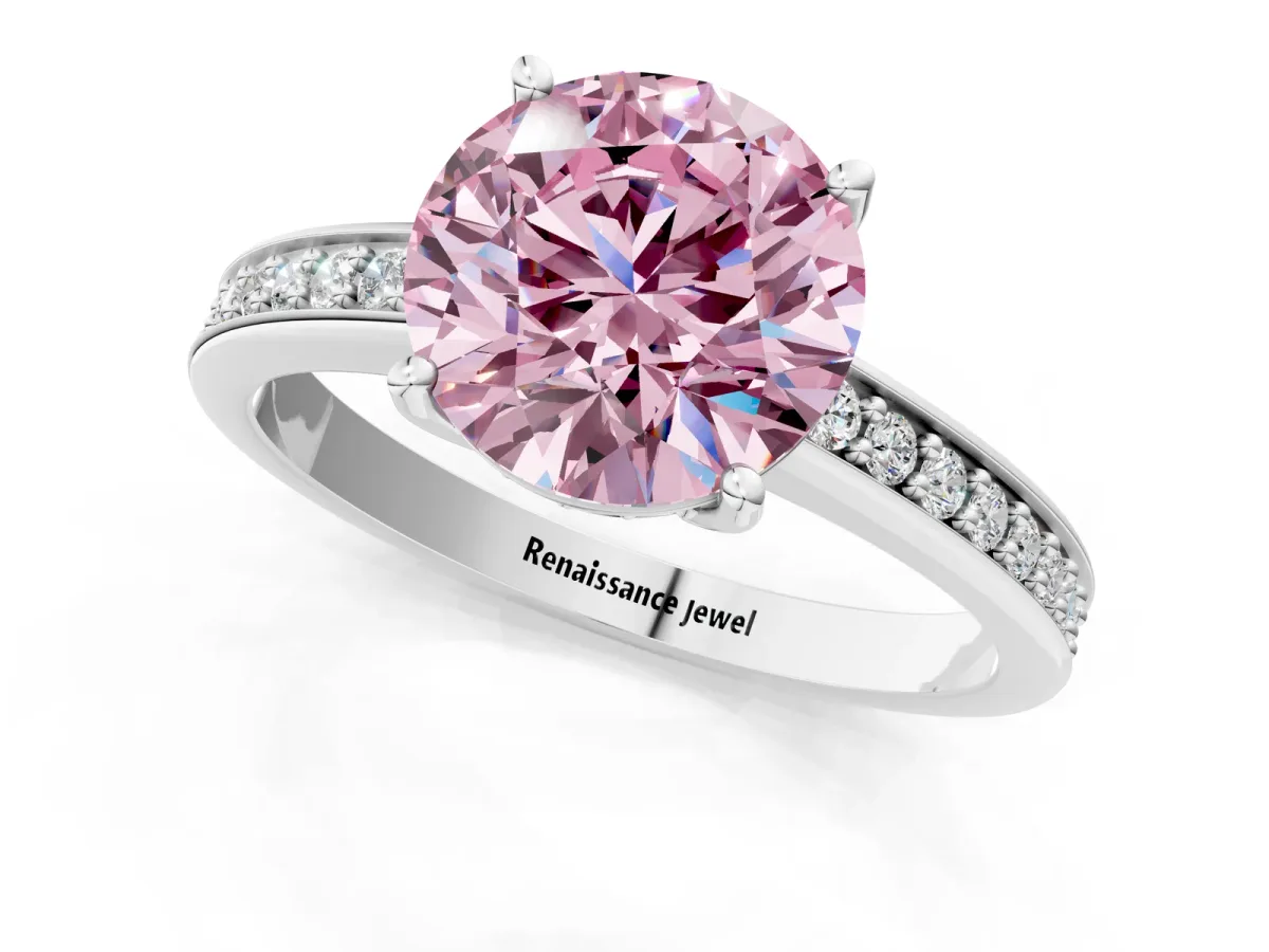 Fancy Pink Asscher Cut Solitaire Pavé Band Prong Setting Ring White gold