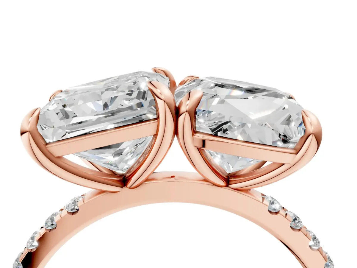Cushion and Princess Toi Moi Ring with Prong Setting and Pave Band Rose gold