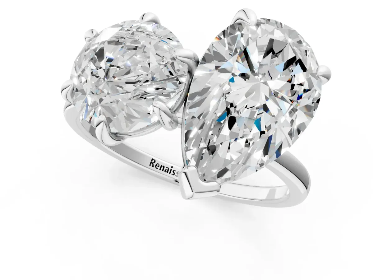 Round and Pear Toi Moi Ring with Prong Setting and Plain Band Silver