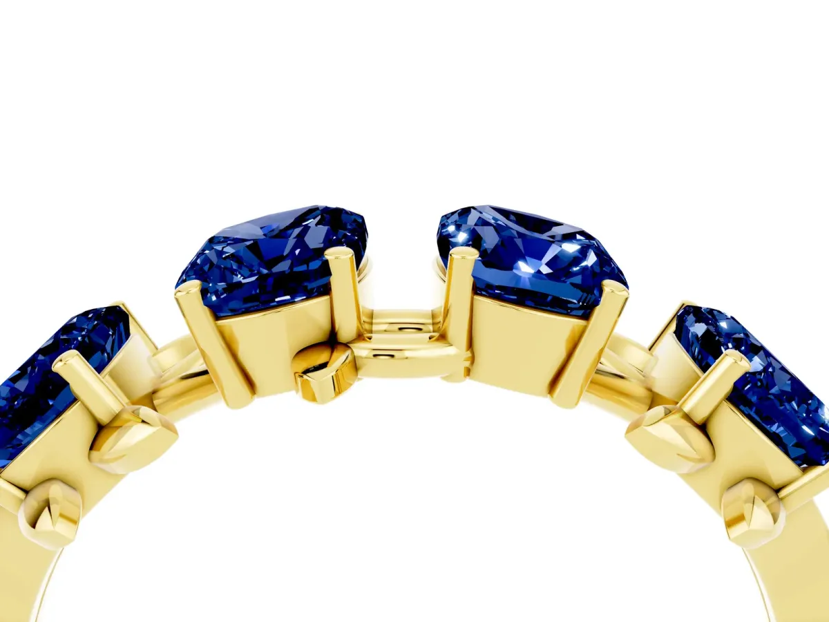 Four-Stone Elongated Cushion Blue Sapphire Band with Nature-Inspired Prong Setting Yellow gold