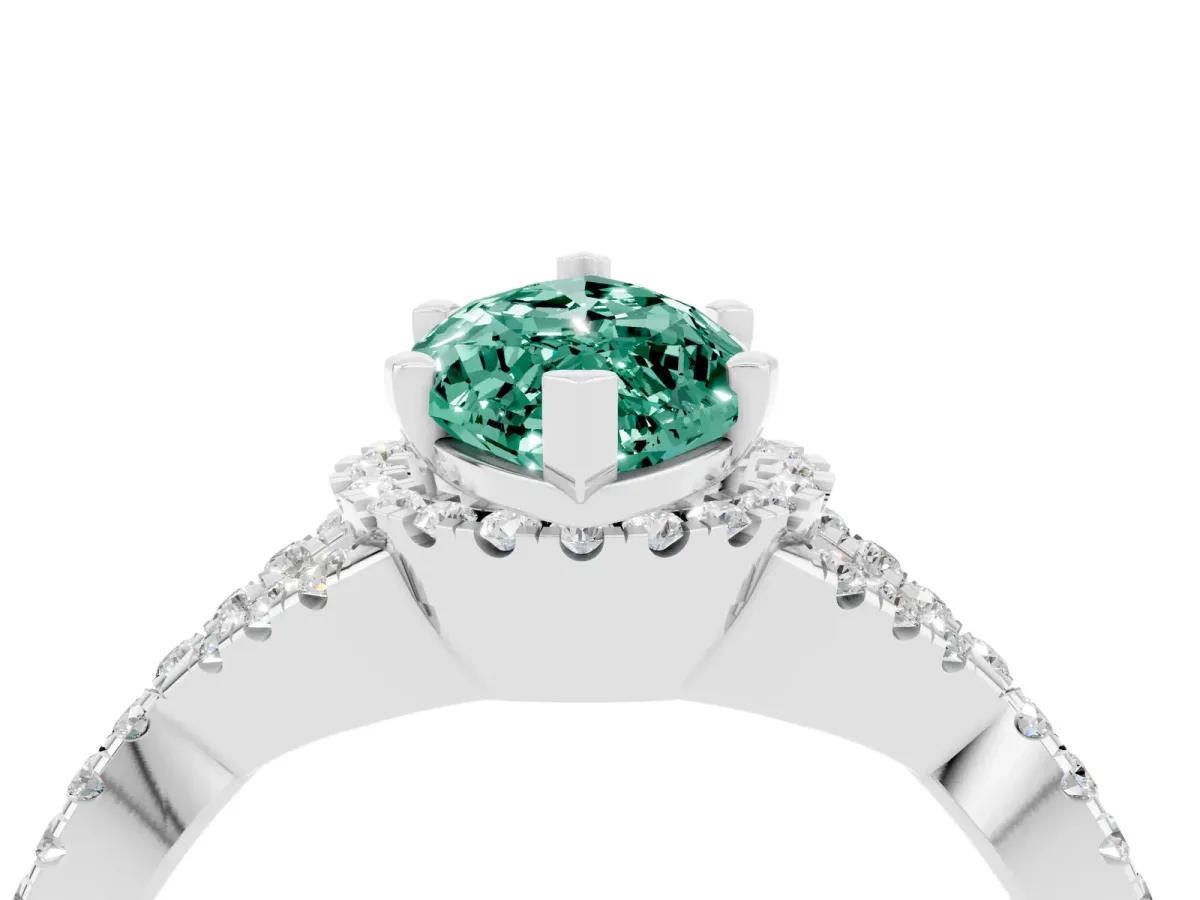 Marquise Cut Green Sapphire Halo Twist Band Solitaire Prong Setting Ring White gold