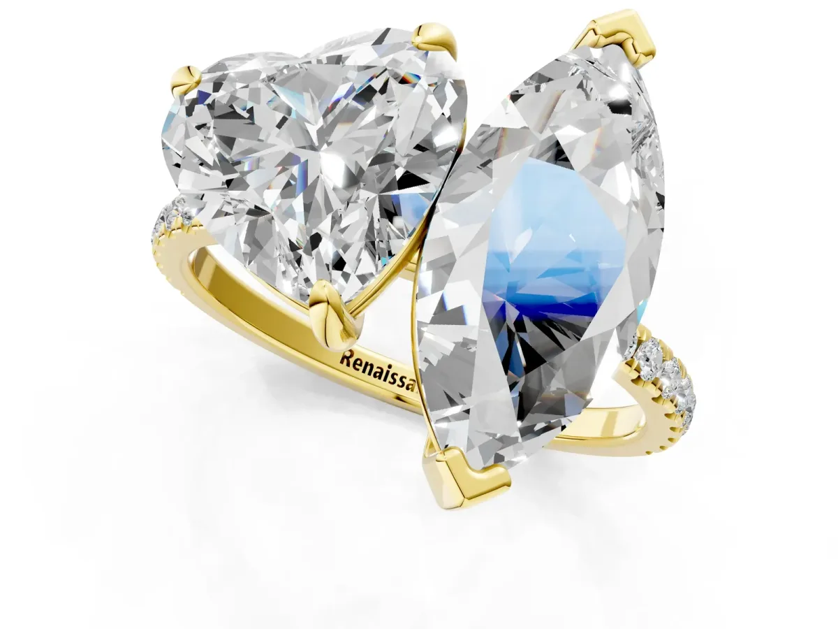Heart and Marquise Toi Moi Ring with Prong Setting and Pave Band Yellow gold
