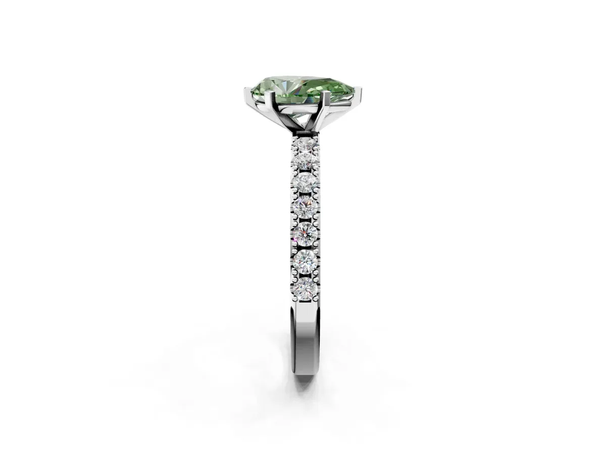 Fancy Green Pear Cut Diamond Solitaire Pavé Band with Four-Prong Setting White gold