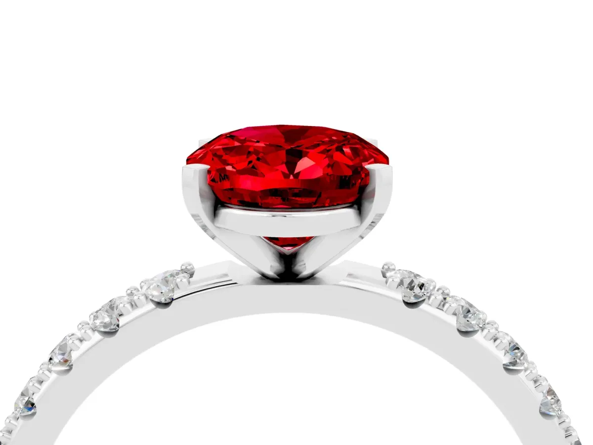 Oval Cut Ruby Solitaire Pavé Band with Four-Prong Setting Silver