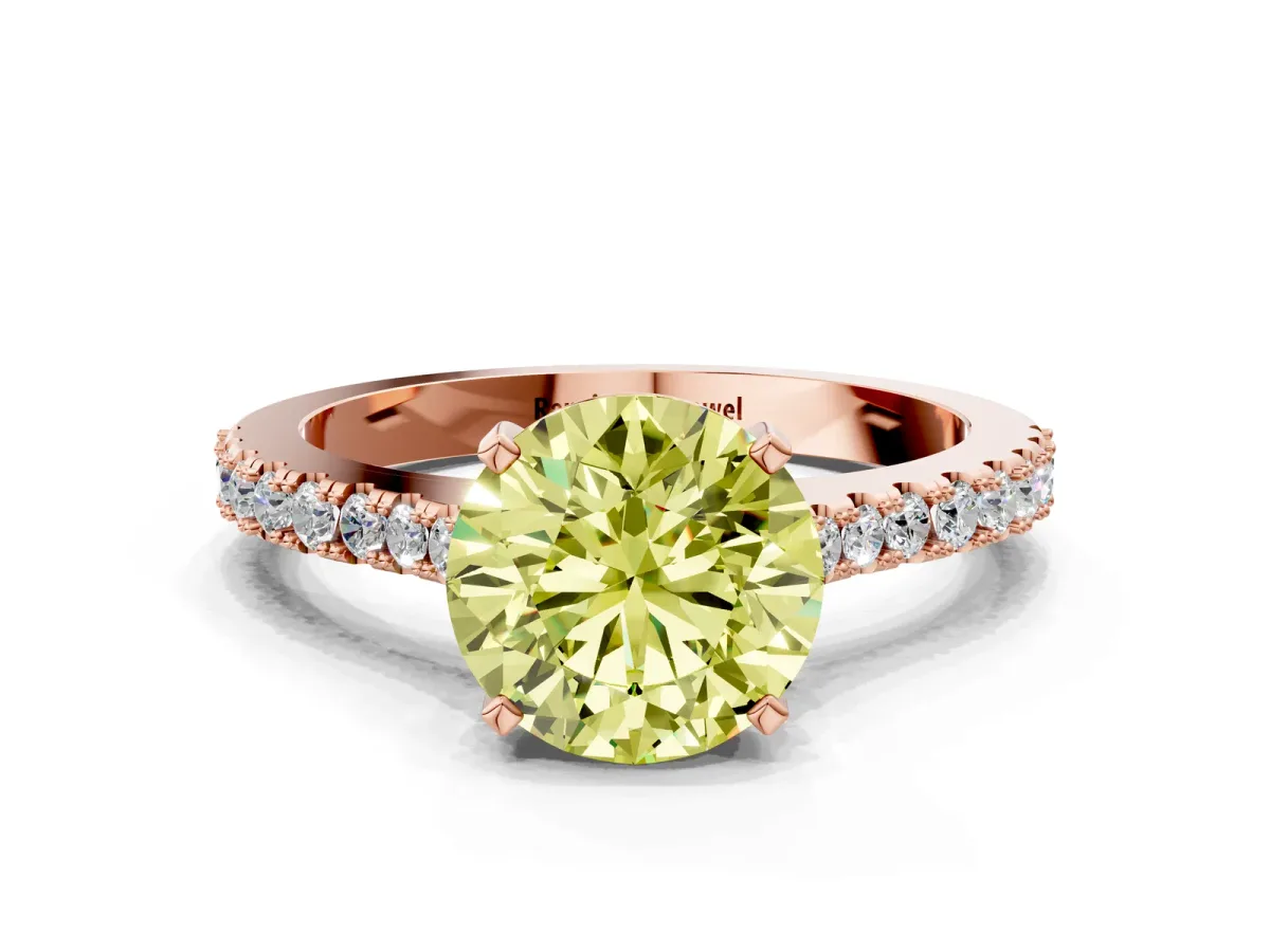 Fancy Yellow Asscher Cut Cut Solitaire Diamond Engagement Ring with Pave Band and Four-Prong Setting Rose gold