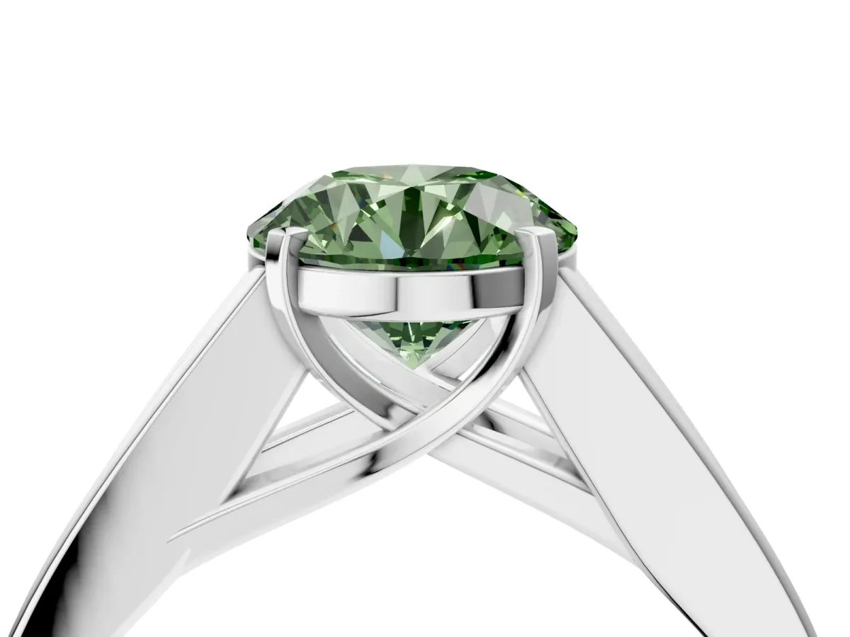 Fancy Green Round Cut Cut Channel Set Solitaire Ring with Four-Prong Setting White gold