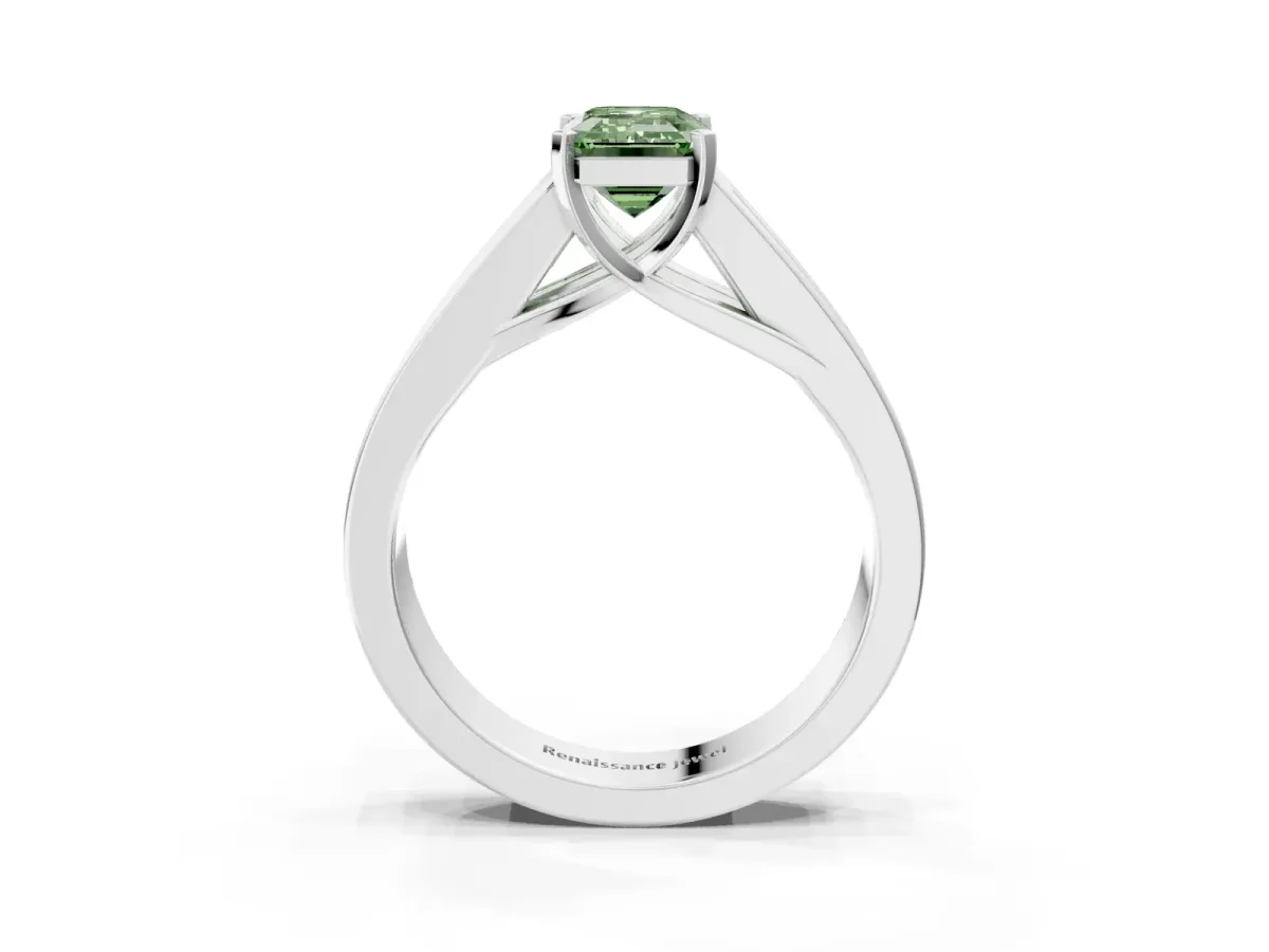 Fancy Green Emerald Cut Cut Channel Set Solitaire Ring with Four-Prong Setting Platinum