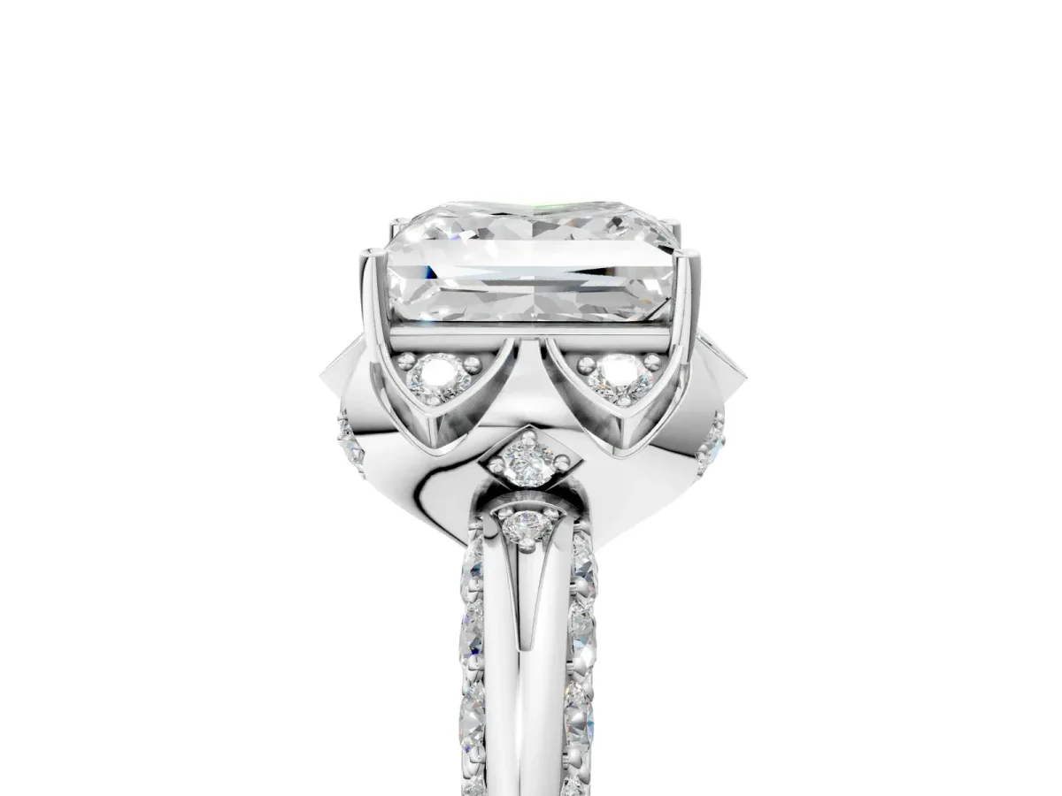 Princess Cut Halo Split Shank Pave Diamond Ring with Petal Prong Setting White gold