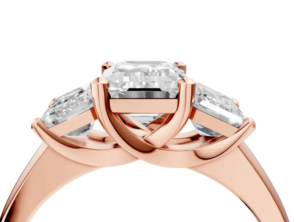 Three-Stone Emerald Cut Cut Solitaire Ring with Classic Prong Setting Rose gold