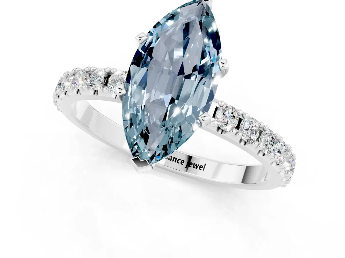 Marquise Cut Aquamarine Solitaire Pavé Band with Four-Prong Setting Silver