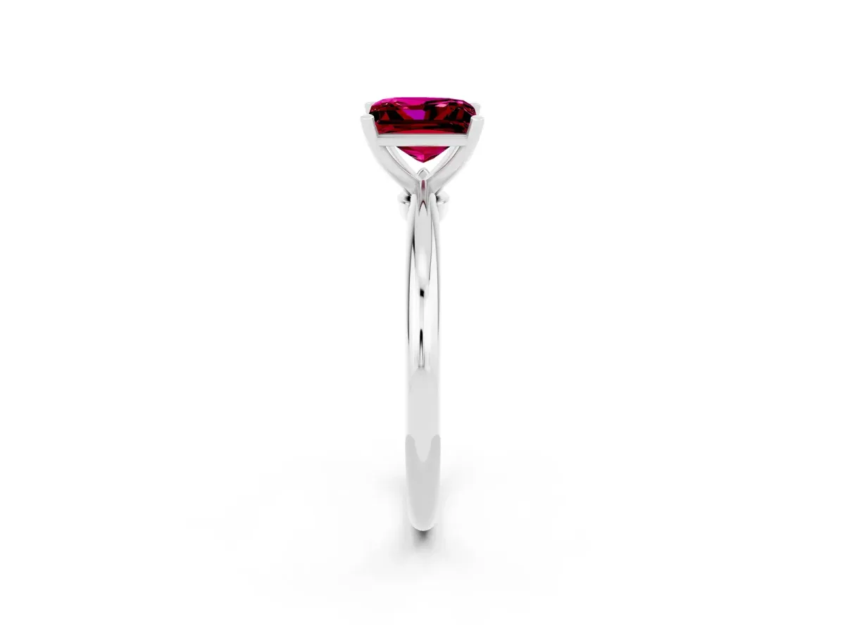 Princess Cut Garnet Solitaire Ring with Six-Prong Setting and Classic Band Platinum