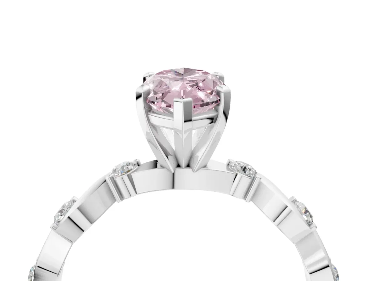 Fancy Pink Marquise Cut Diamond Solitaire Twisted Band with Round Accents and Prong Setting White gold