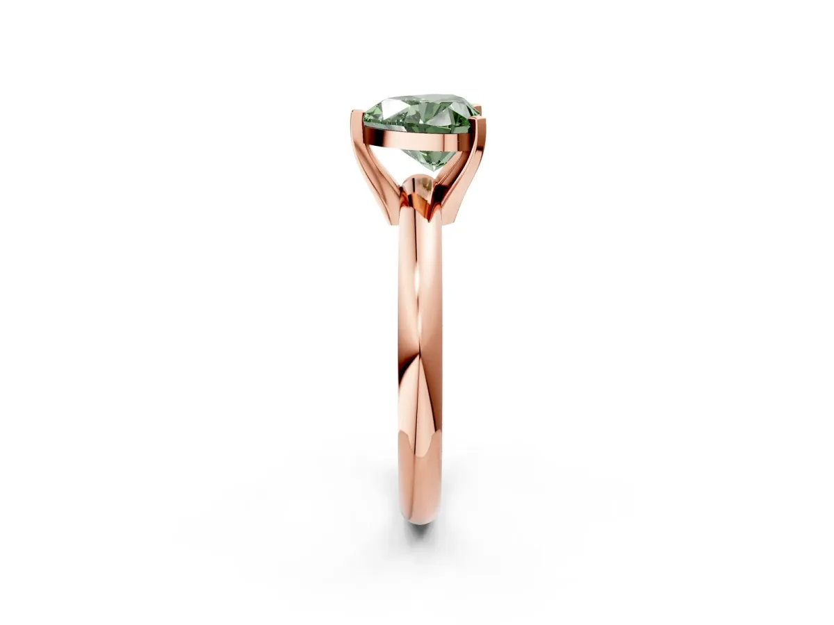 Fancy Green Heart Cut Diamond Solitaire Engagement Ring with Round Band and Four-Prong Setting Rose gold