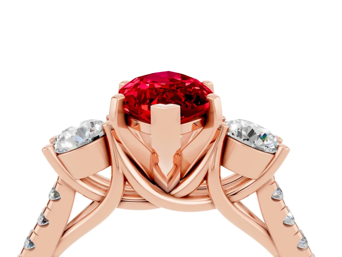 Three-Stone Marquise Cut Ruby Pavé Band with Four-Prong Setting Rose gold