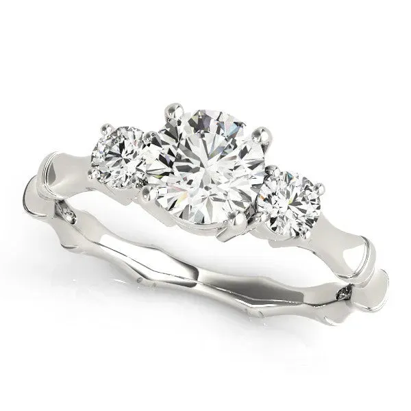 Round Cut Brilliant Three-Stone Bamboo Band with Prong Setting White gold