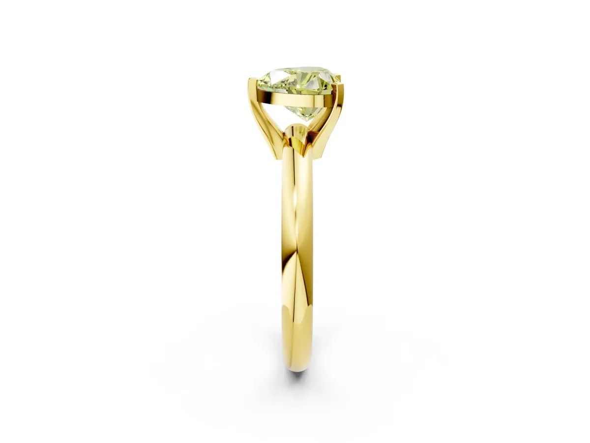 Fancy Yellow Heart Cut Diamond Solitaire Engagement Ring with Round Band and Four-Prong Setting Yellow gold