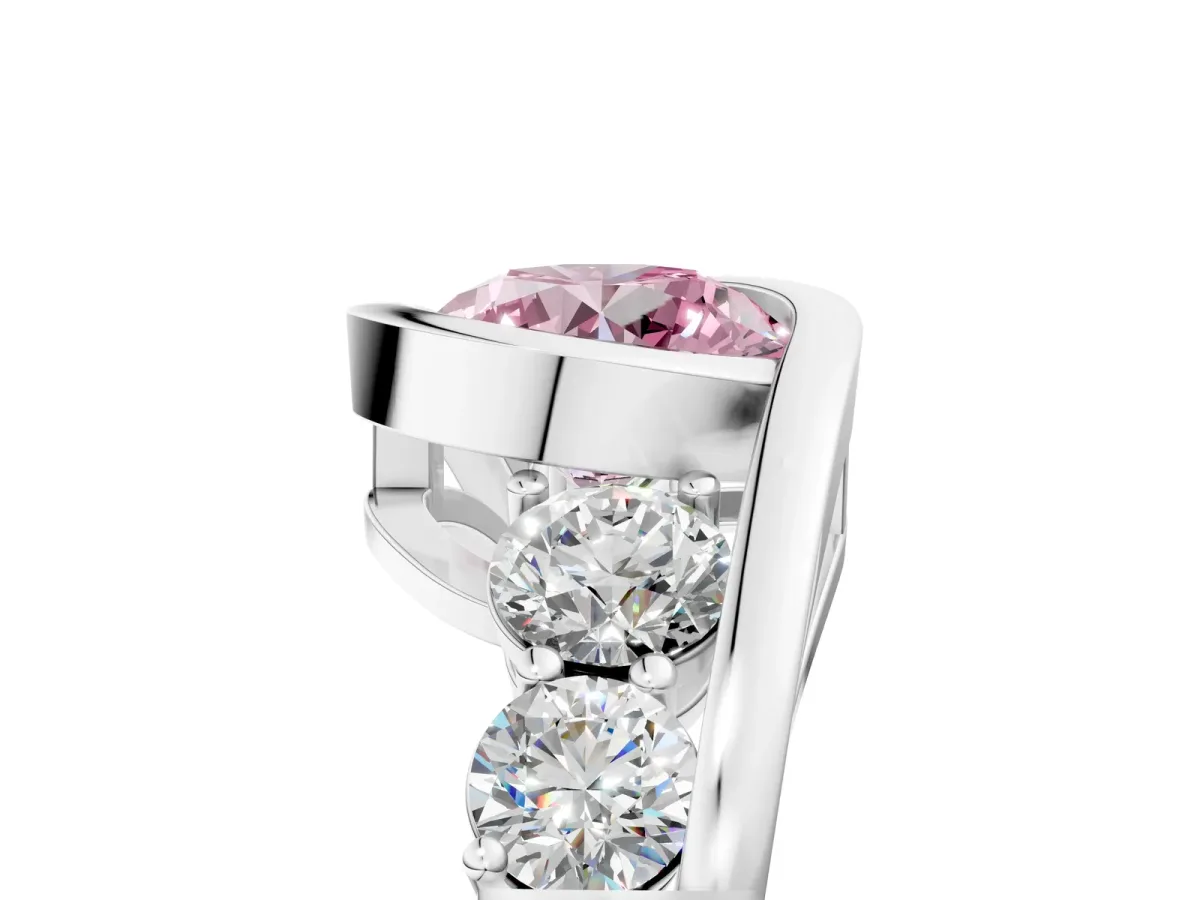 Fancy Pink Bezel Set Round Cut Diamond Bypass Ring with Round Accents Silver