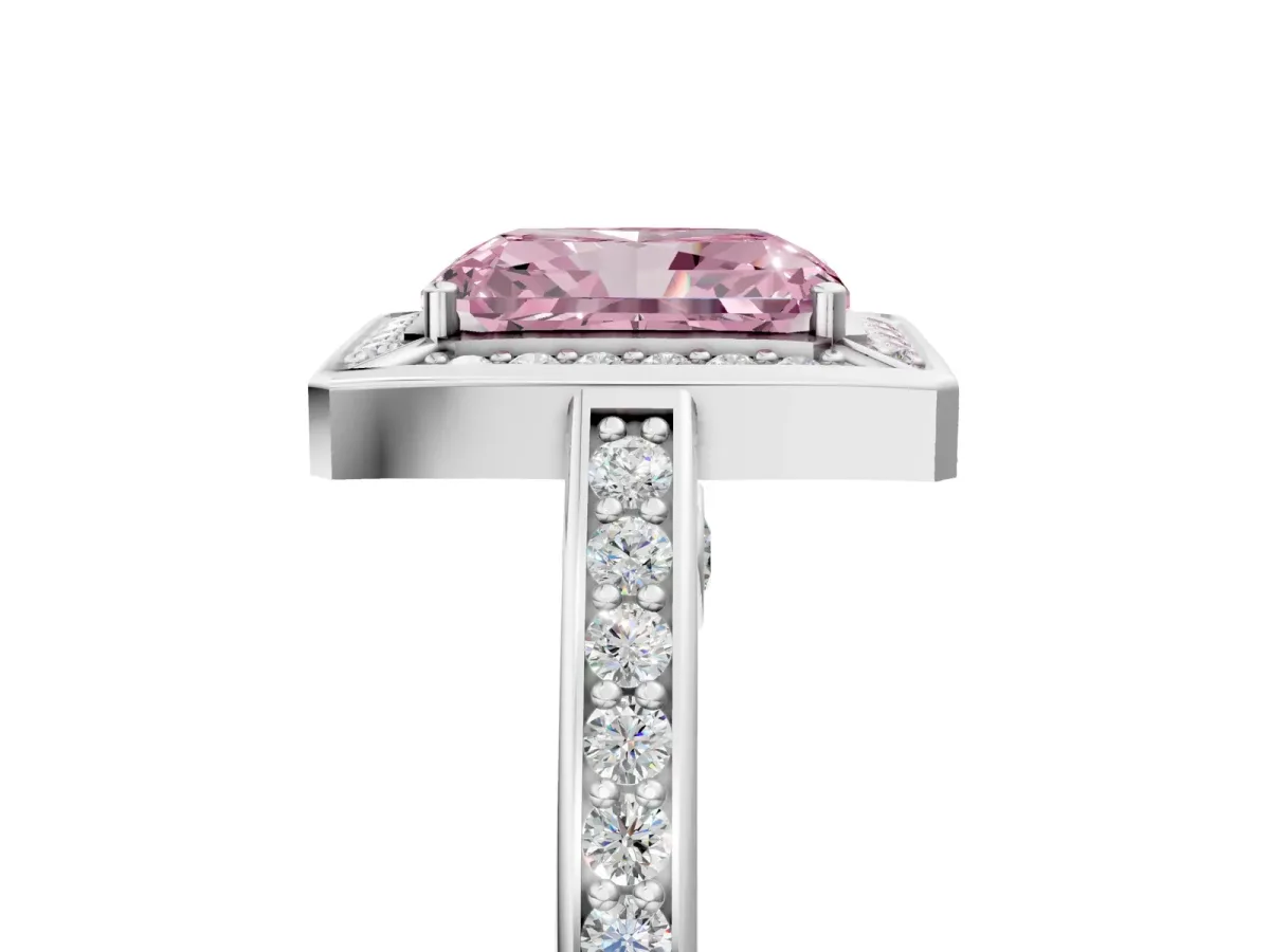 Fancy Pink Radiant Cut Cut Halo Pave Split Shank Prong Setting Ring Platinum