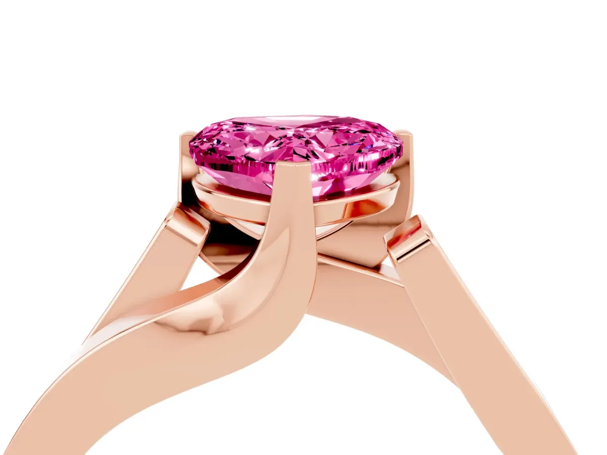 Modern Tension Set Heart Cut Pink Sapphire Solitaire Wide Band Ring Rose gold