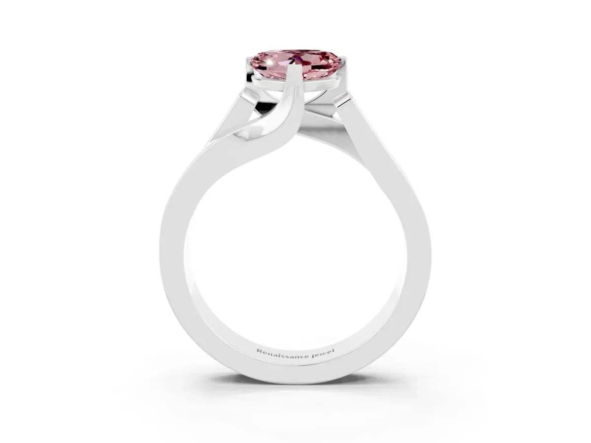 Modern Tension Set Heart Cut Morganite Solitaire Wide Band Ring Silver