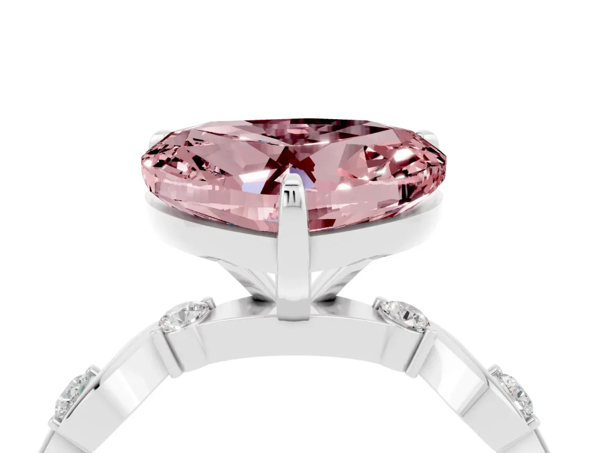 Heart Cut Morganite Solitaire Twisted Band with Round Accents and Prong Setting White gold