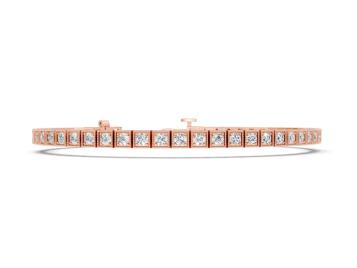 Square Milgrain Diamond Tennis Bracelet Rose gold
