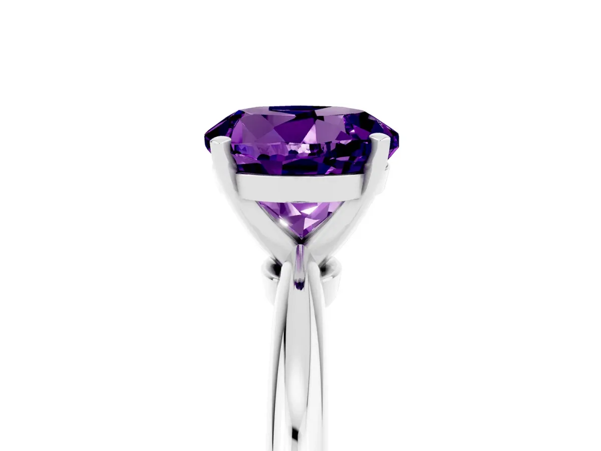 Round Cut Amethyst Solitaire Ring with Six-Prong Setting and Classic Band Platinum