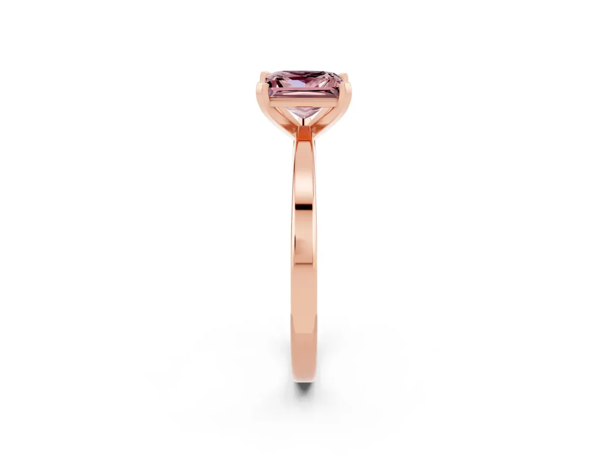 Princess Cut Morganite Solitaire Engagement Ring with Classic Band and Four-Prong Setting Rose gold