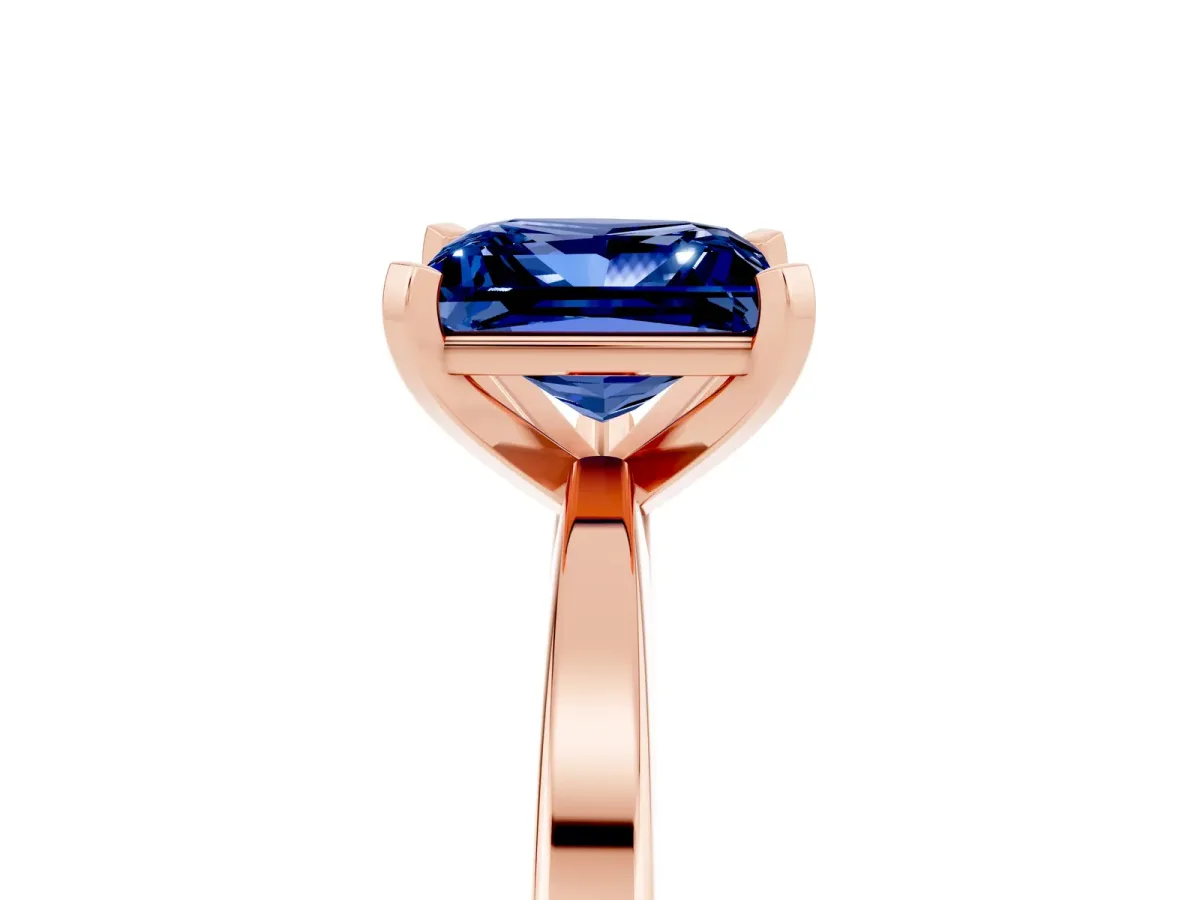 Princess Cut Blue Sapphire Solitaire Engagement Ring with Classic Band and Four-Prong Setting Rose gold