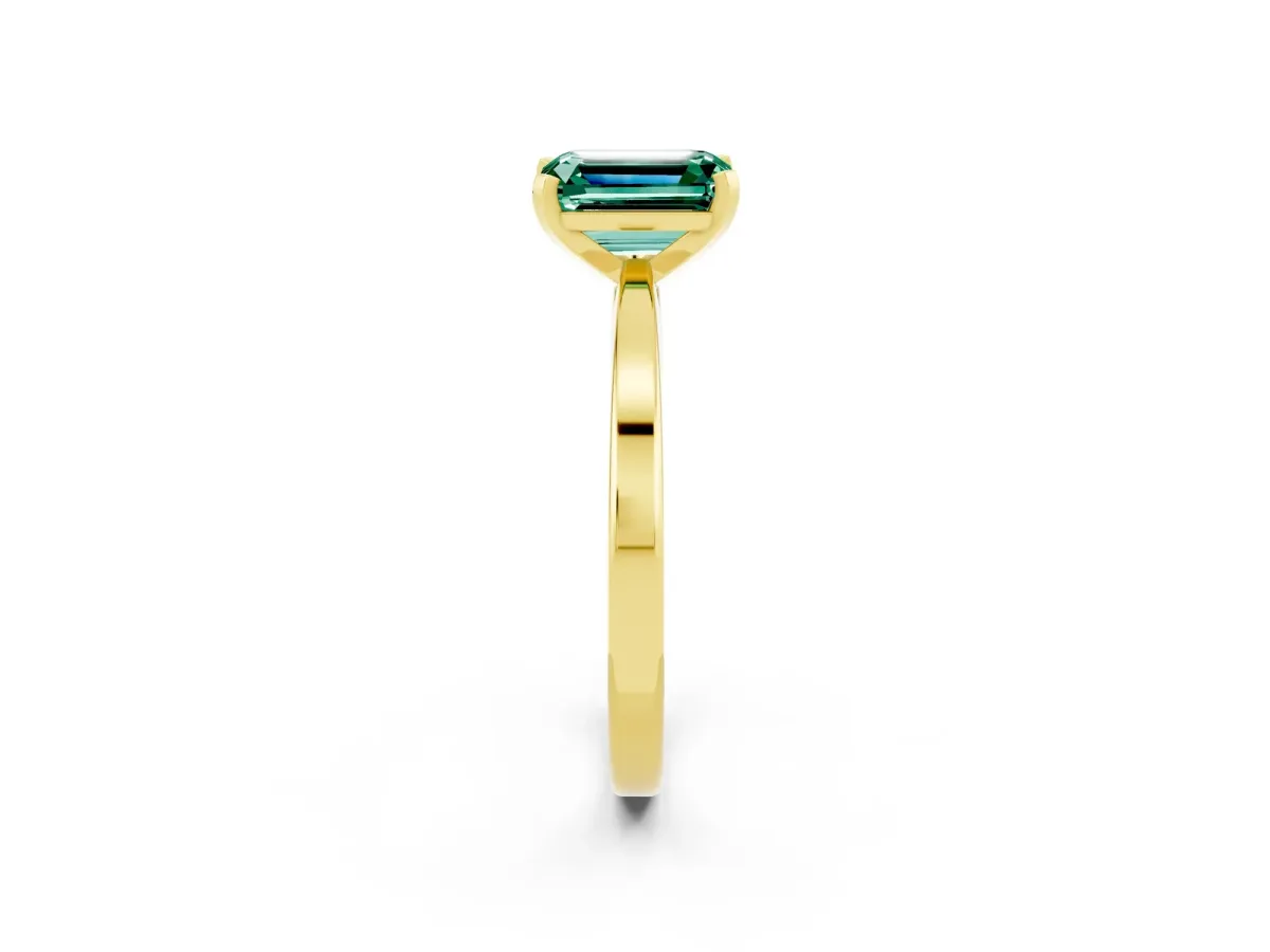 Emerald Cut Green Sapphire Solitaire Engagement Ring with Classic Band and Four-Prong Setting Yellow gold